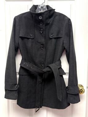 Nicole Miller New York Coat Belted Women’s Size S Charcoal Gray Button Jacket